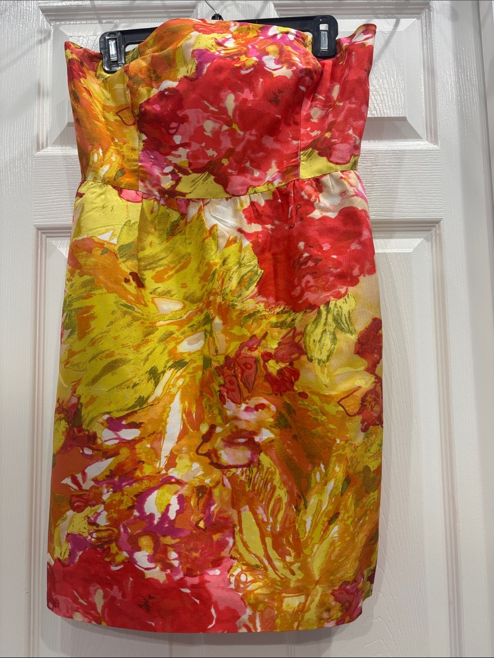 J. Crew Strapless Floral Sheath Dress in Red, Yellow and Pink